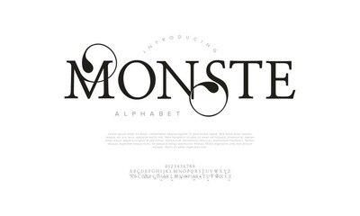 Monste typography beauty fashion elegant minimalist serif italic fonts decorative wedding vintage retro logos. Minimal luxury font alphabet logo. Vector illustration