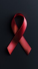 A vibrant red ribbon against a dark background, symbolizing awareness and support for various causes, commonly associated with health issues.