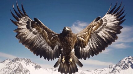 Fototapeta premium Majestic Golden Eagle Soaring Above Snowy Mountains