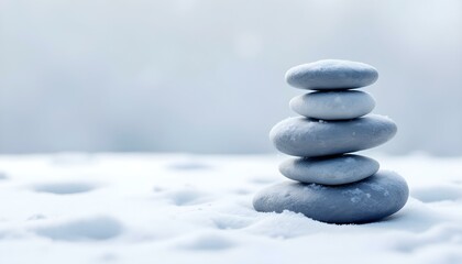 zen, stones, asymmetrical, stack, rough, cold, surfaces, snowy, surface, frost, edges, footprints, snow, base, hyperrealistic, detail, soft, diffused, light, serene, tranquil, harmony, peaceful,