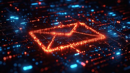 Obraz premium A glowing image of an envelope with a red and blue background