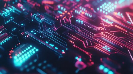 Obraz premium Neon Circuitry: Abstract Digital Art