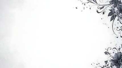 Monochrome Floral Design Corner Accent White Background