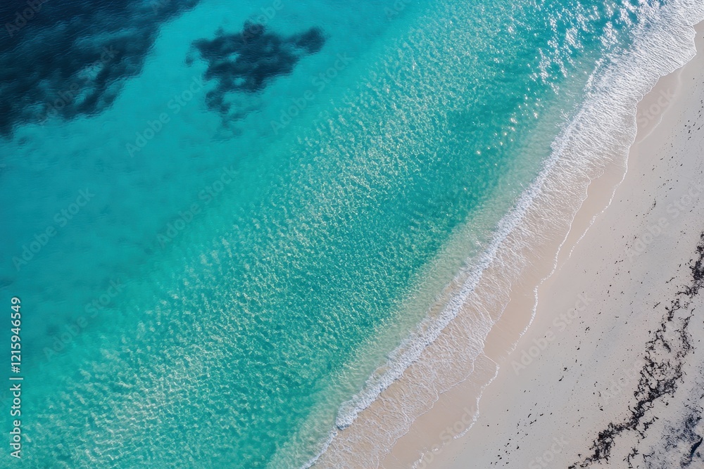 Canvas Prints Aerial view turquoise ocean meeting white beach, coral reef background, travel brochure