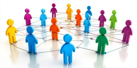 Colorful 3D figures interconnected, symbolizing teamwork, collaboration, and networking.