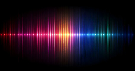 Abstract background with colorful light beams and data cables on a dark blue background, a futuristic digital technology concept