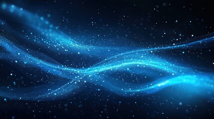 Blue Glowing Particle Waves Dark Background Abstract Design