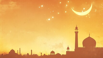 Golden Sunset Silhouette Mosques Crescent Moon Stars