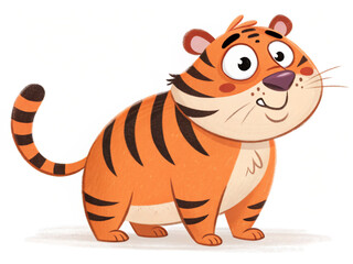 tiger cartoon isolated on white. tiger, animal, cartoon, cat, vector, illustration, wild, mammal, zoo, wildlife, cub, isolated, nature, striped, safari, baby, predator, art, animals, cute, feline, ora