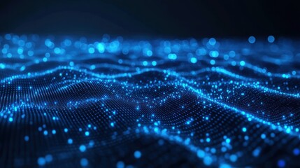 Blue Glowing Particle Waves Digital Abstract Background