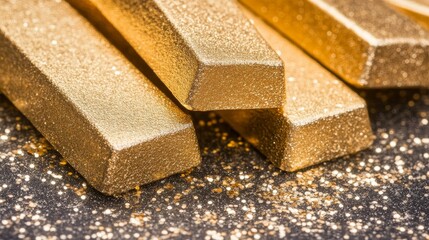 Sparkling Gold Bars on Glittering Surface