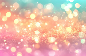 New Year's background with fireworks and glitter bokeh, pastel colors, golden light, sparkles, soft focus, blurred. 
