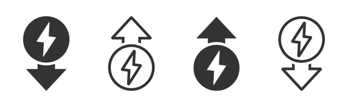 Simple energy increase and decrease vector icon design set. Energy increase and decrease icon