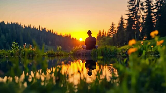 Serenity and reflection in nature at sunset - tranquil mindfulness by the water