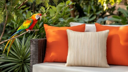Elegant Outdoor Summer Patio Table with Vibrant Decor and Tropical Vibe