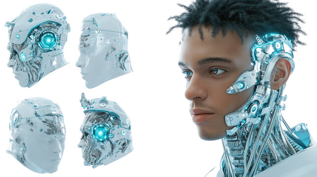 Realistic Cyborg Male Face With Exoskeleton Details Generative AI