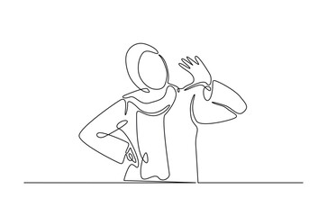 Woman wearing stylish and trendy hijab in continuous one line drawing design. woman and relgion concept.