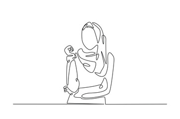 Woman wearing stylish and trendy hijab in continuous one line drawing design. woman and relgion concept.