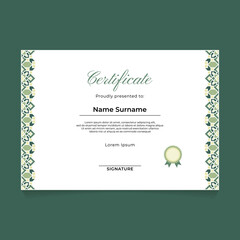 Certificate Template Design with Green Pastel Islamic Ornament Frame