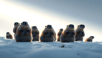 Majestic Marmots: Stoic Figures in Ethereal Void art pose dark calm poses crisp light image