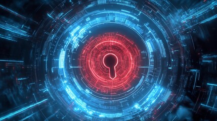 Fototapeta premium Cybersecurity Abstract Glowing Keyhole Tunnel Digital Art. AI Generated