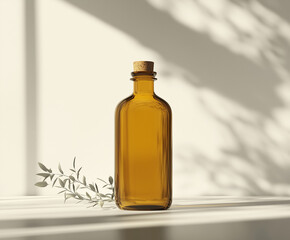 Jojoba Oil Bottle on a Smooth White Surface for a Pure and Natural Look