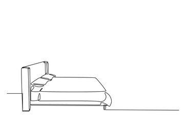 Double bed with the pillows in continuous one line drawing design. Minimalist single line draw of bedroom furniture.
