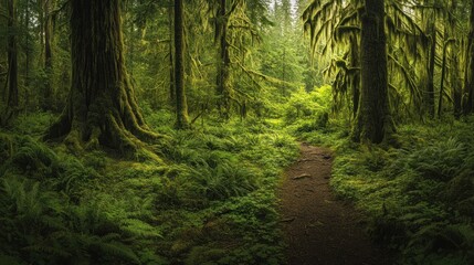 Obraz premium Enchanted Forest Path: A Journey Through Lush Greenery