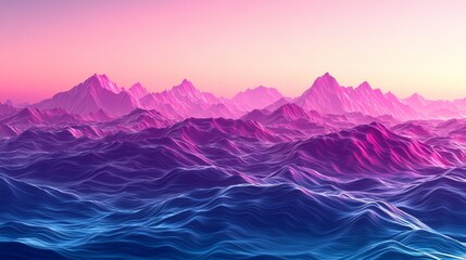 Surreal Purple and Blue Mountain Landscape at Sunset Vibrant Digital Art Fantasy Scenery