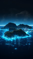 Digital technology blue data points and islands poster background