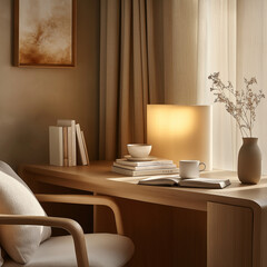 Cozy Modern Desk in a Bedroom Corner with a Warm, Inviting Feel