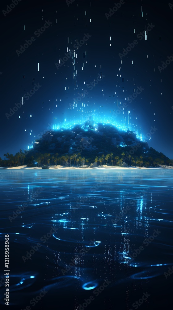 Wall mural digital technology blue data points and islands poster background