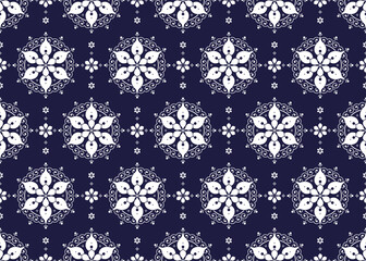 Seamless white and blue color, ethnic fabric seamless pattern with decorative flowers, design for cloth, carpet, batik, wallpaper, wrapping etc.
