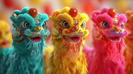 Colorful Lion Dance Figurines for Festive Cultural Celebrations