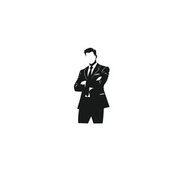 Silhouette of a businessman standing confidently on a white background