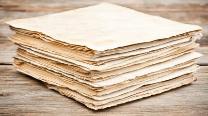 Stacked Aged Papers on Wooden Surface