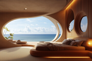 Fototapeta premium organic beach resort design featuring curved wood room