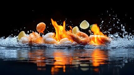 Sizzling seafood extravaganza coastal restaurant food photography dynamic environment close-up view culinary delight