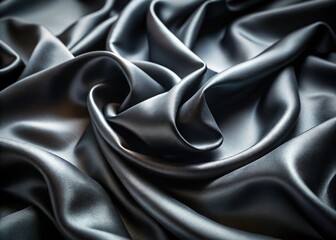 Obraz premium Luxurious black silk, abstract waves ripple across a dark, liquid satin surface in elegant macro detail.