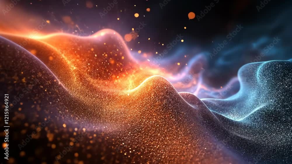 Poster mesmerizing flow of vibrant colorful particles creating dynamic atmospheric waves