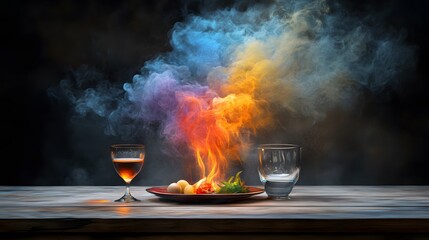 Floating flavors and textures of sakareeya dish culinary art contemporary kitchen vibrant atmosphere close-up view gastronomic experience