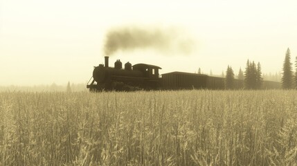 Naklejka premium Steam Train Journey Through Golden Wheat Field