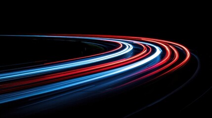Abstract Night Lights Trails: Red and Blue Light Streaks on a Dark Road