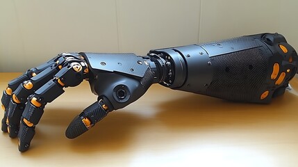 Advanced Robotic Prosthetic Arm Displayed on Table