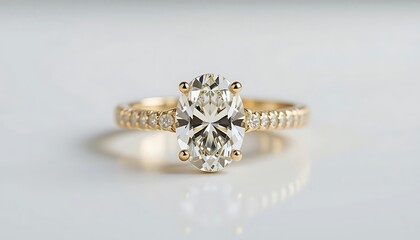 Stunning Oval Cut Diamond Engagement Ring in 14K Yellow Gold with a Delicate Pave Band
