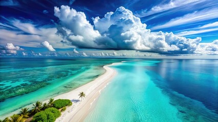 Obraz premium Sun-kissed shores, turquoise waters: idyllic tropical escape. Perfect summer vacation backdrop.