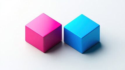 Fototapeta premium Bright Pink And Blue Cubes Minimalist Design Simple Background
