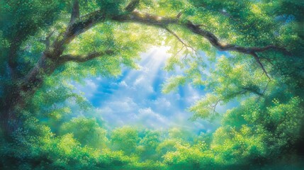 Fototapeta premium Sunlit Forest Canopy Peaceful Nature Scene