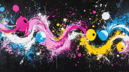 Vibrant abstract art composition gallery exhibition digital artwork contemporary style close-up view colorful expressionism