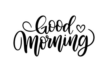 good morning handwritten lettering design with heart, perfect for greeting cards, social media, invitations, posters, and decor, featuring elegant hand-drawn typography © Julia